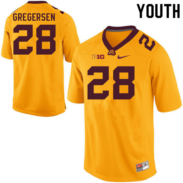 Youth #28 Colton Gregersen Minnesota Golden Gophers College Football Jerseys Sale-Gold